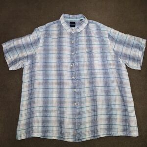 Tommy Bahama Blue and White Plaid Short-Sleeve Button-Down Shirt